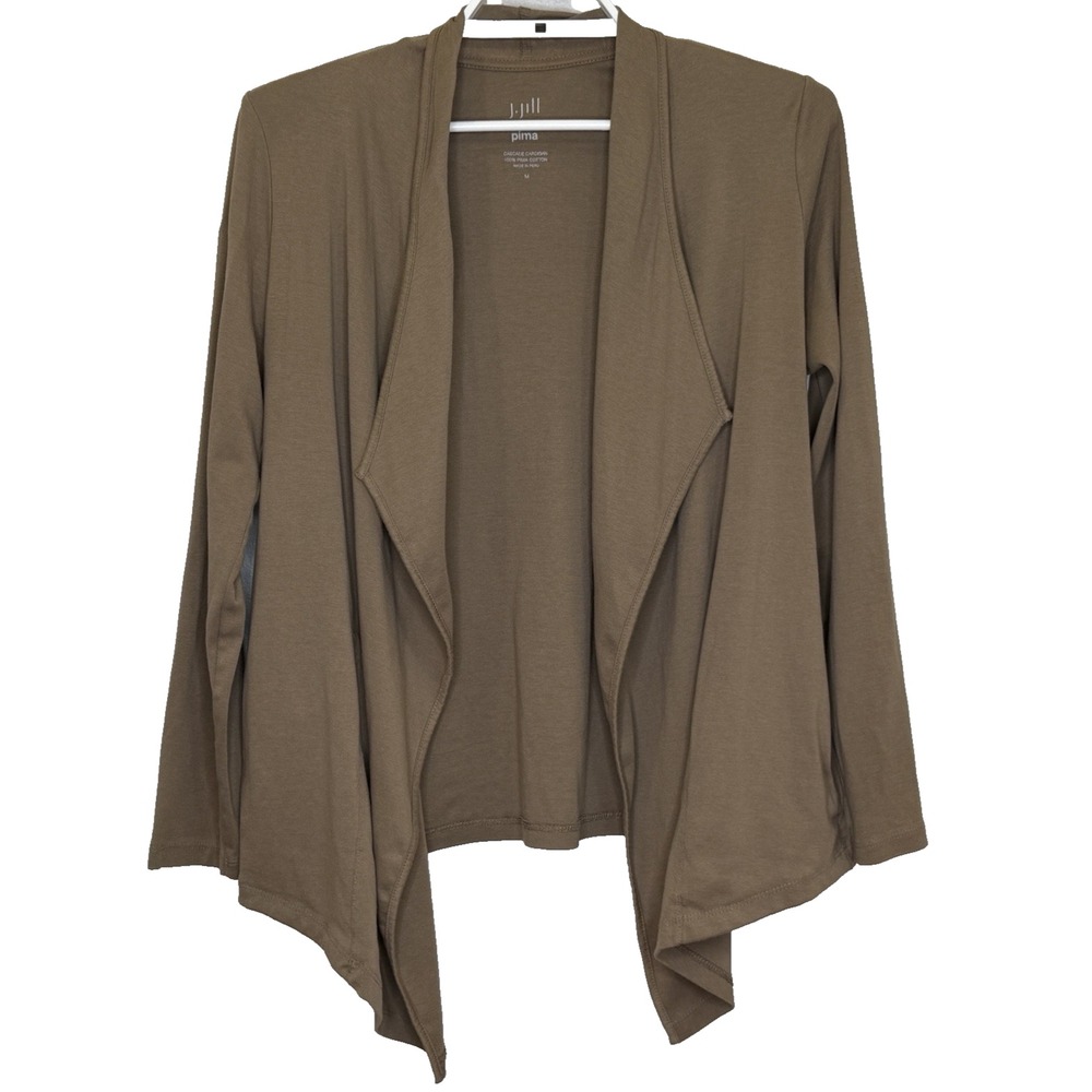 J.Jill Perfect Pima Cardigan Top Womens Size Medium Brown Waterfallβ Open Front